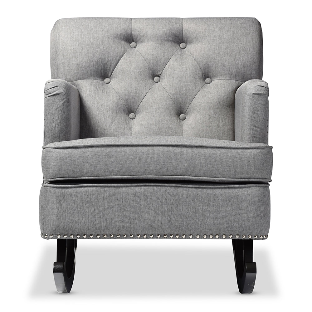 Baxton Studio Bethany Modern And Contemporary Grey Fabric Upholstered Button-Tufted Rocking Chair