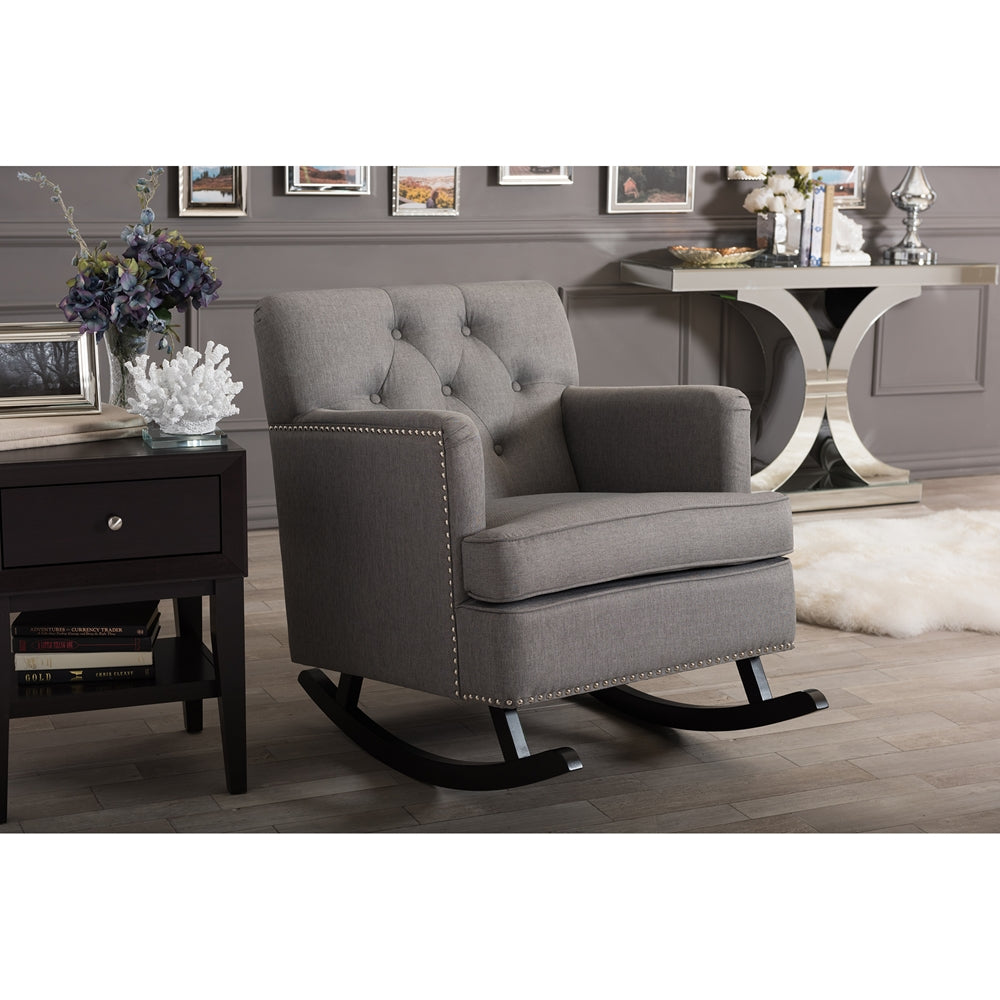 Baxton Studio Bethany Modern And Contemporary Grey Fabric Upholstered Button-Tufted Rocking Chair