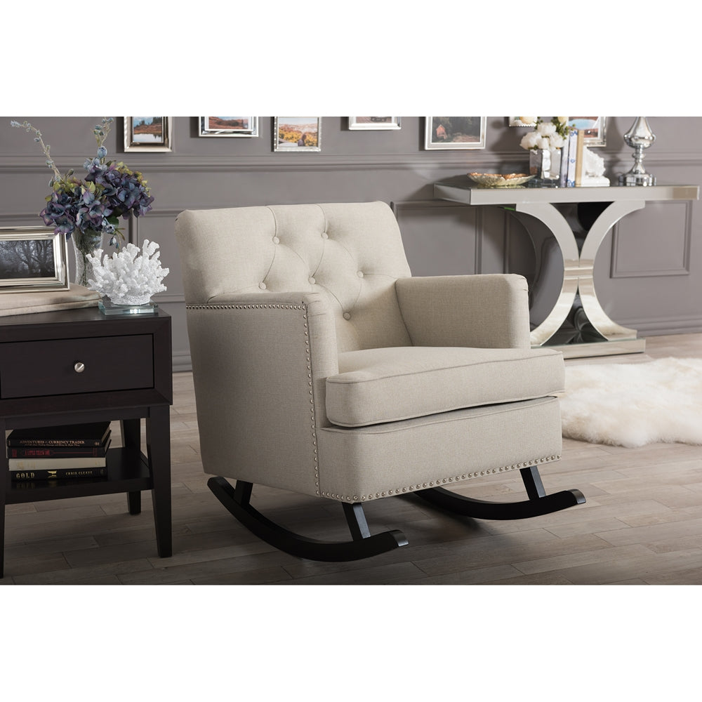 Baxton Studio Bethany Modern And Contemporary Light Beige Fabric Upholstered Button-Tufted Rocking Chair