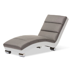 Baxton Studio Percy Modern and Contemporary Fabric and White Faux Leather Upholstered Chaise Lounge