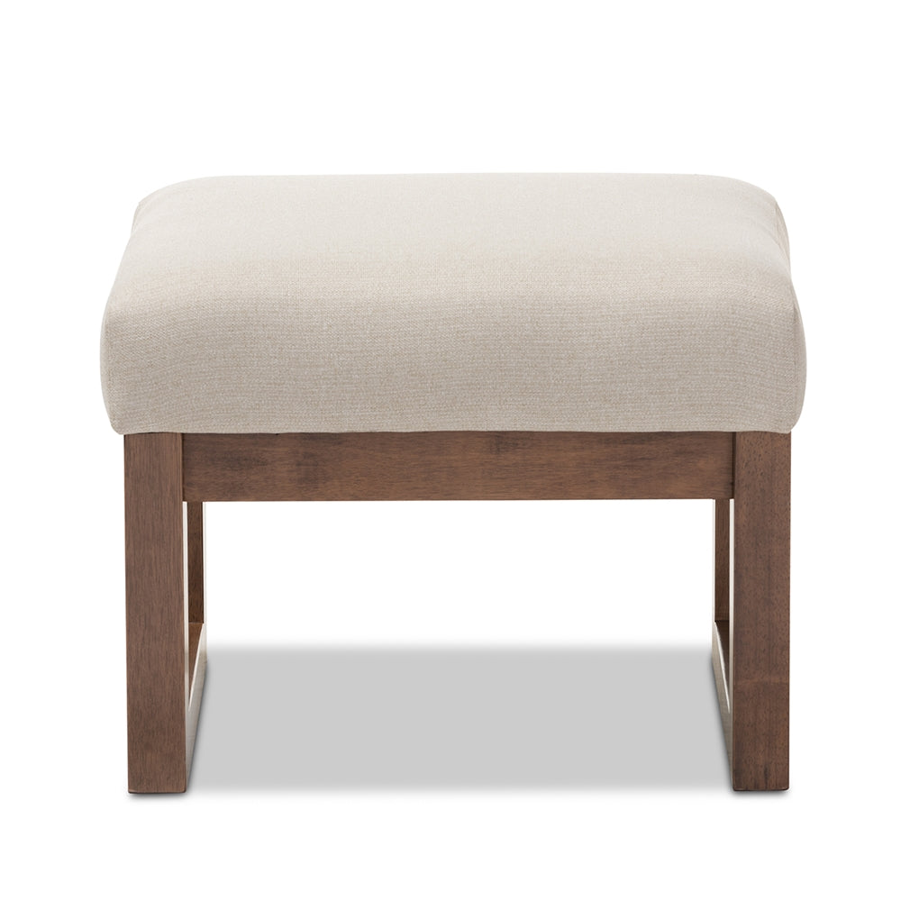 BAXTON STUDIO YASHIYA MID-CENTURY RETRO MODERN LIGHT BEIGE FABRIC UPHOLSTERED OTTOMAN STOOL