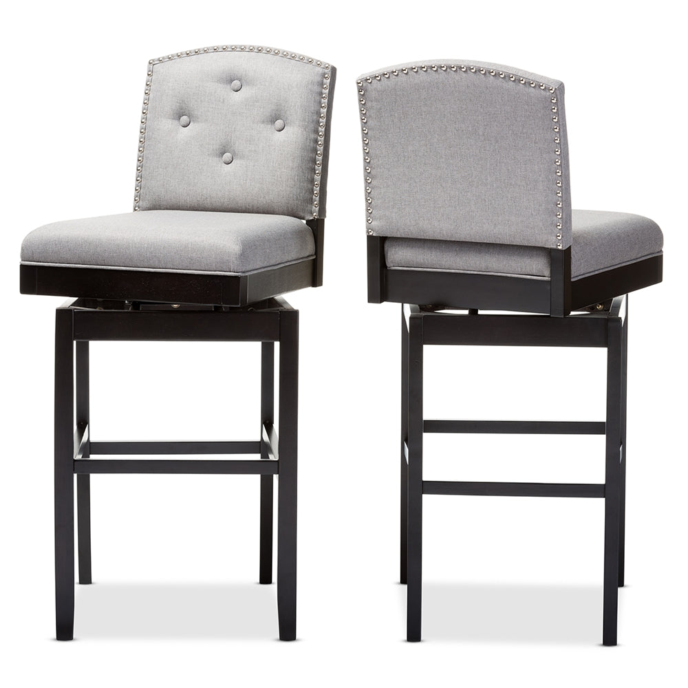 Baxton Studio Ginaro Modern And Contemporary Grey Fabric Button-Tufted Upholstered Swivel Bar Stool (Set Of 2)