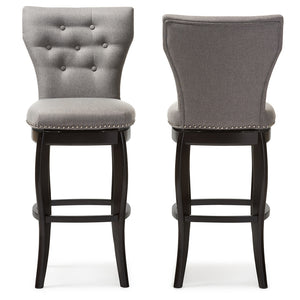 Baxton Studio Leonice Modern And Contemporary Grey Fabric Upholstered Button-Tufted 29-Inch 2-Piece Swivel Bar Stool Set