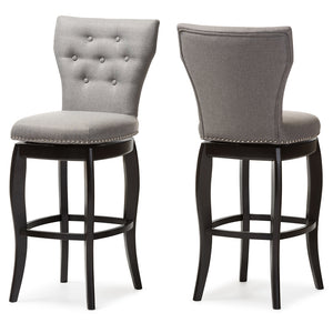 BAXTON STUDIO LEONICE MODERN AND CONTEMPORARY GREY FABRIC UPHOLSTERED BUTTON-TUFTED 29-INCH 2-PIECE SWIVEL BAR STOOL SET