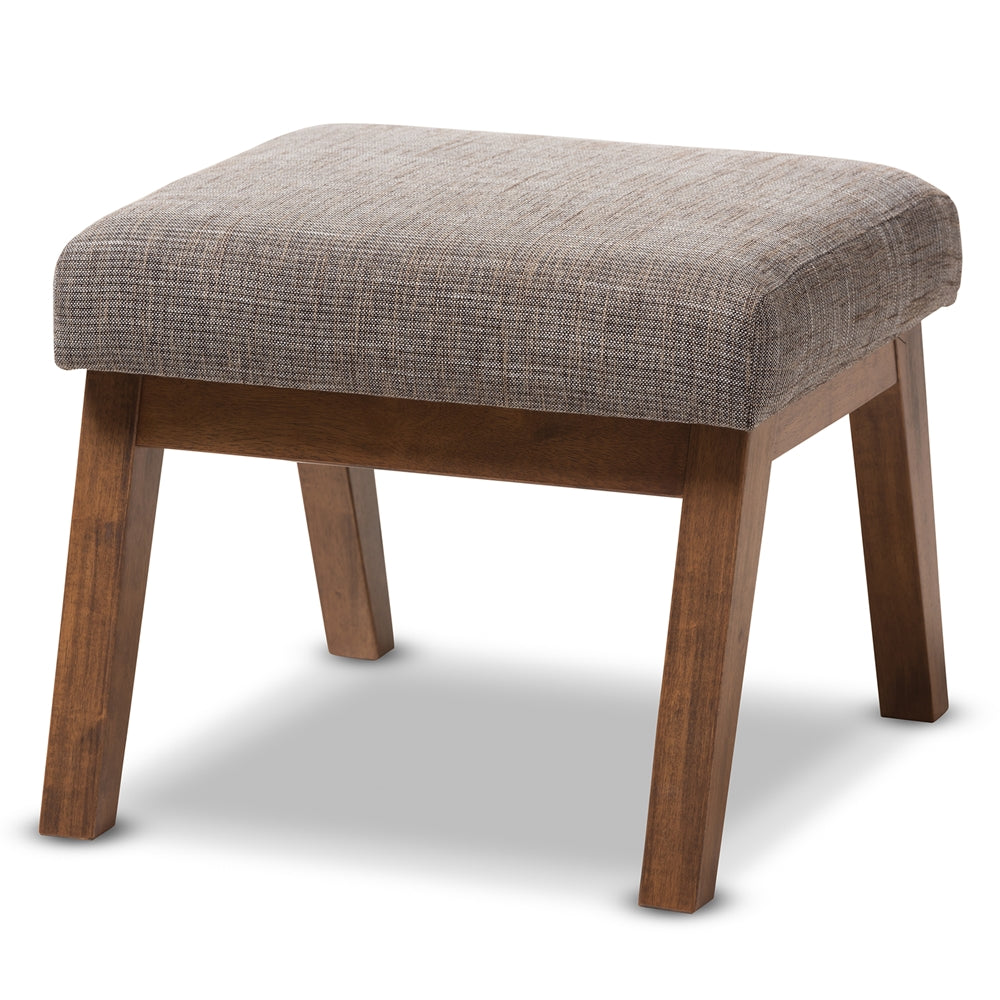 Baxton Studio Aberdeen Mid-Century Modern Walnut Wood Finishing And Gravel Fabric Upholstered Ottoman