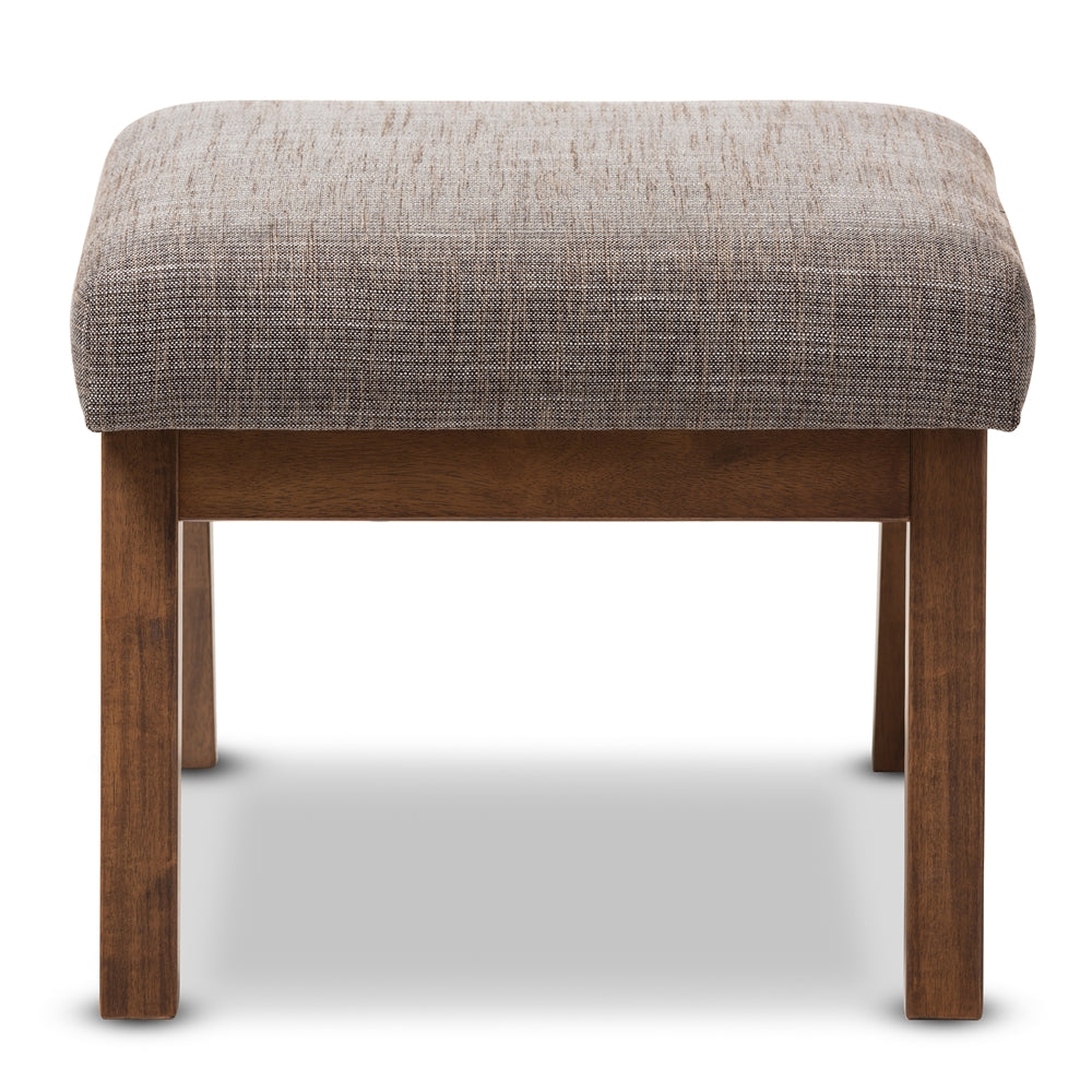 Baxton Studio Aberdeen Mid-Century Modern Walnut Wood Finishing And Gravel Fabric Upholstered Ottoman