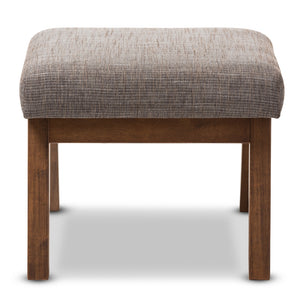 Baxton Studio Aberdeen Mid-Century Modern Walnut Wood Finishing And Gravel Fabric Upholstered Ottoman