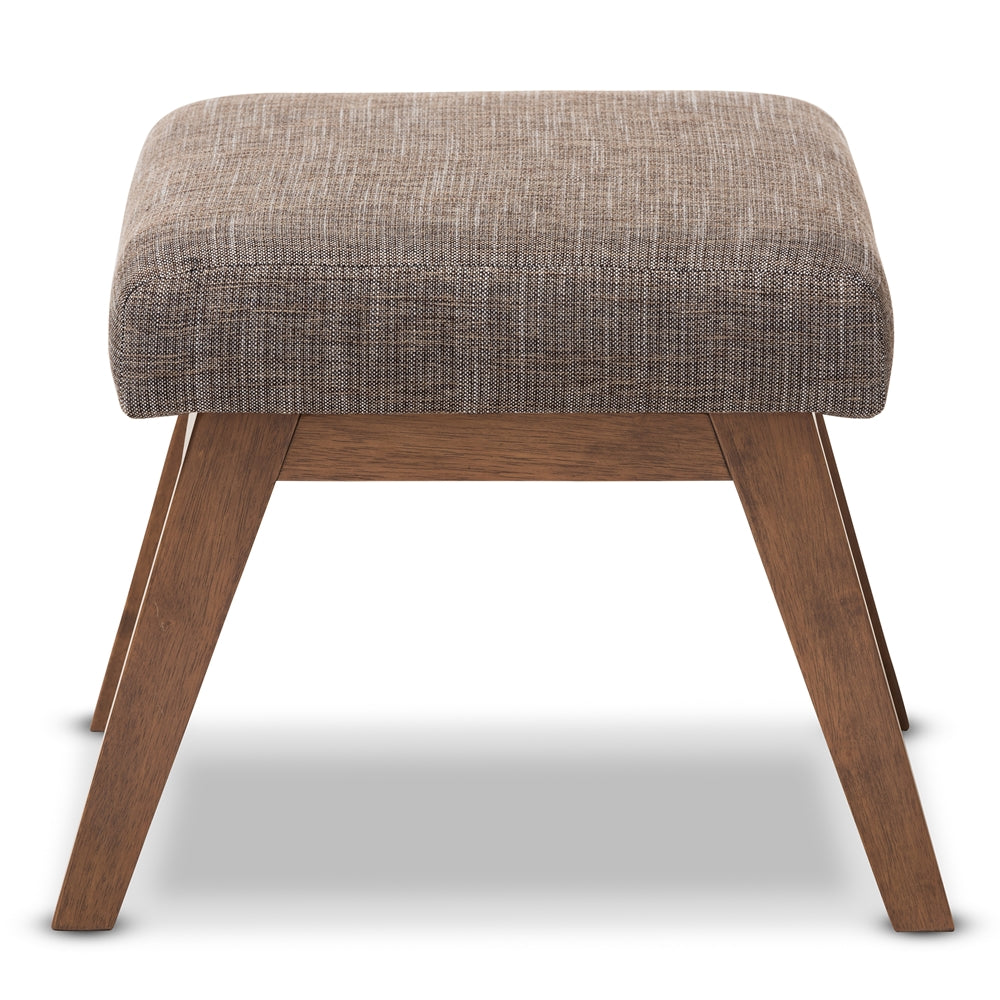 BAXTON STUDIO ABERDEEN MID-CENTURY MODERN WALNUT WOOD FINISHING AND GRAVEL FABRIC UPHOLSTERED OTTOMAN