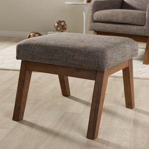 Baxton Studio Aberdeen Mid-Century Modern Walnut Wood Finishing And Gravel Fabric Upholstered Ottoman