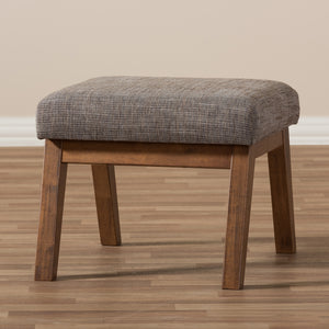 Baxton Studio Aberdeen Mid-Century Modern Walnut Wood Finishing And Gravel Fabric Upholstered Ottoman