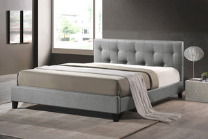 Baxton Studio Annette Gray Linen Modern Bed With Upholstered Headboard - Full Size