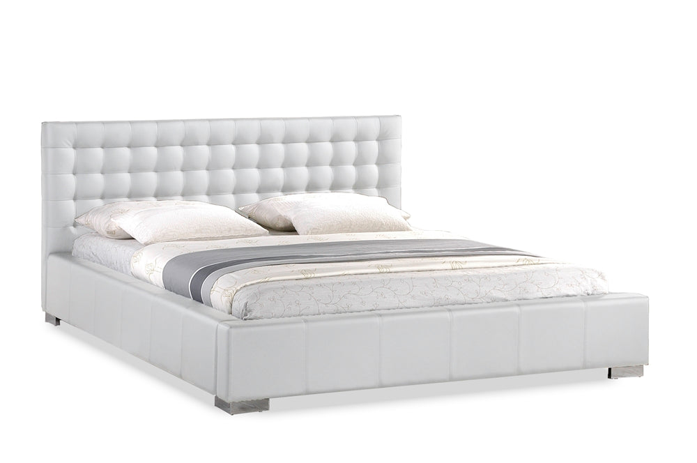 BAXTON STUDIO MADISON WHITE MODERN BED WITH UPHOLSTERED HEADBOARD - QUEEN SIZE