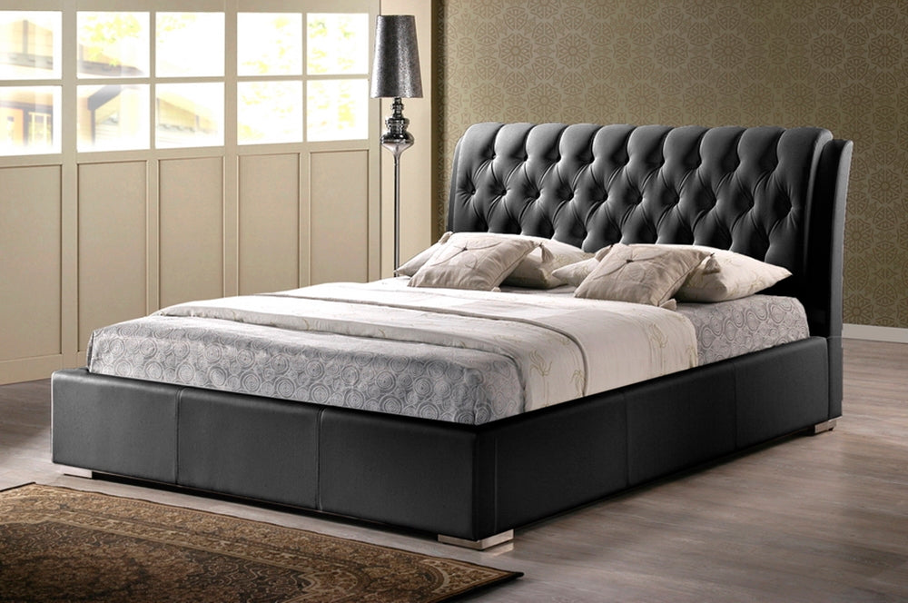 Bianca Black Modern Bed With Tufted Headboard - Queen Size