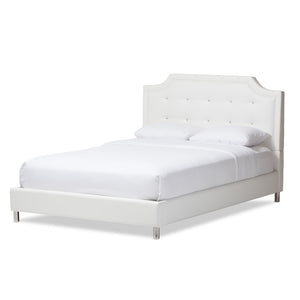 Baxton Studio Carlotta White Modern Bed With Upholstered Headboard - Queen Size