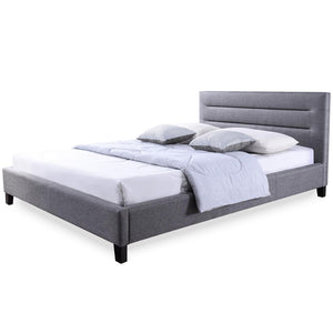 BAXTON STUDIO HILLARY MODERN AND CONTEMPORARY QUEEN SIZE GREY FABRIC UPHOLSTERED PLATFORM BASE BED FRAME