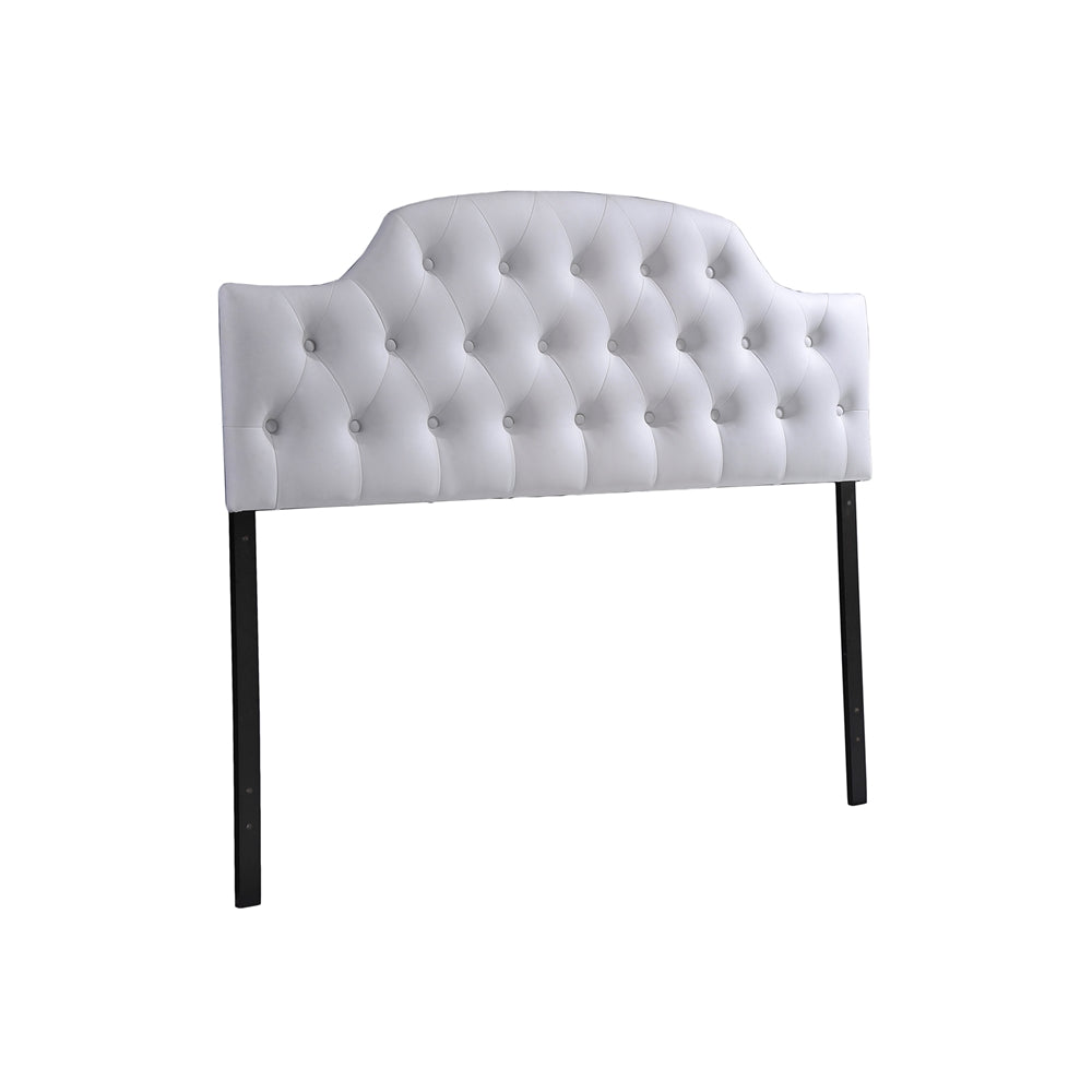 BAXTON STUDIO MORRIS MODERN AND CONTEMPORARY QUEEN SIZE WHITE FAUX LEATHER UPHOLSTERED BUTTON-TUFTED SCALLOPED HEADBOARD