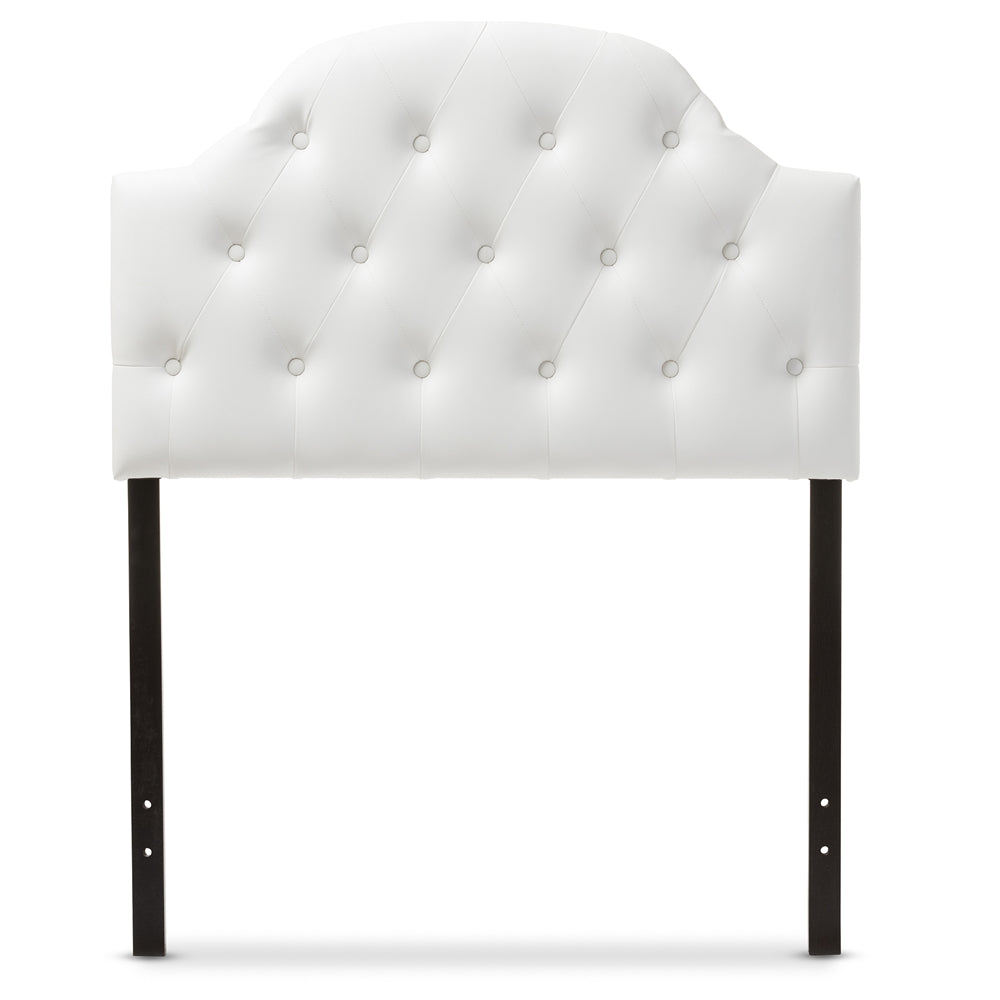 BAXTON STUDIO MORRIS MODERN AND CONTEMPORARY WHITE FAUX LEATHER UPHOLSTERED BUTTON-TUFTED SCALLOPED TWIN SIZE HEADBOARD