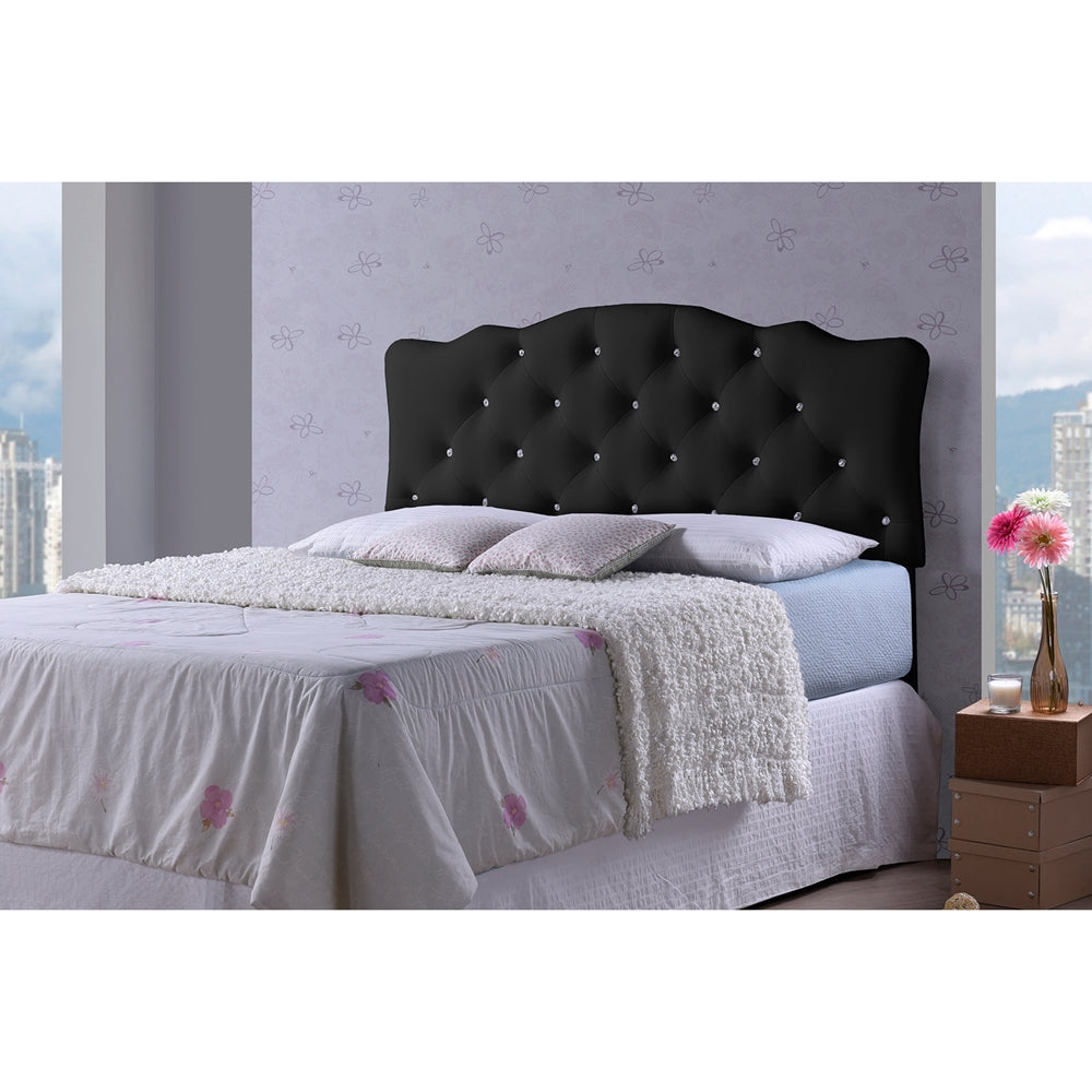 Baxton Studio Rita Modern And Contemporary Full Size Black Faux Leather Upholstered Button-Tufted Scalloped Headboard