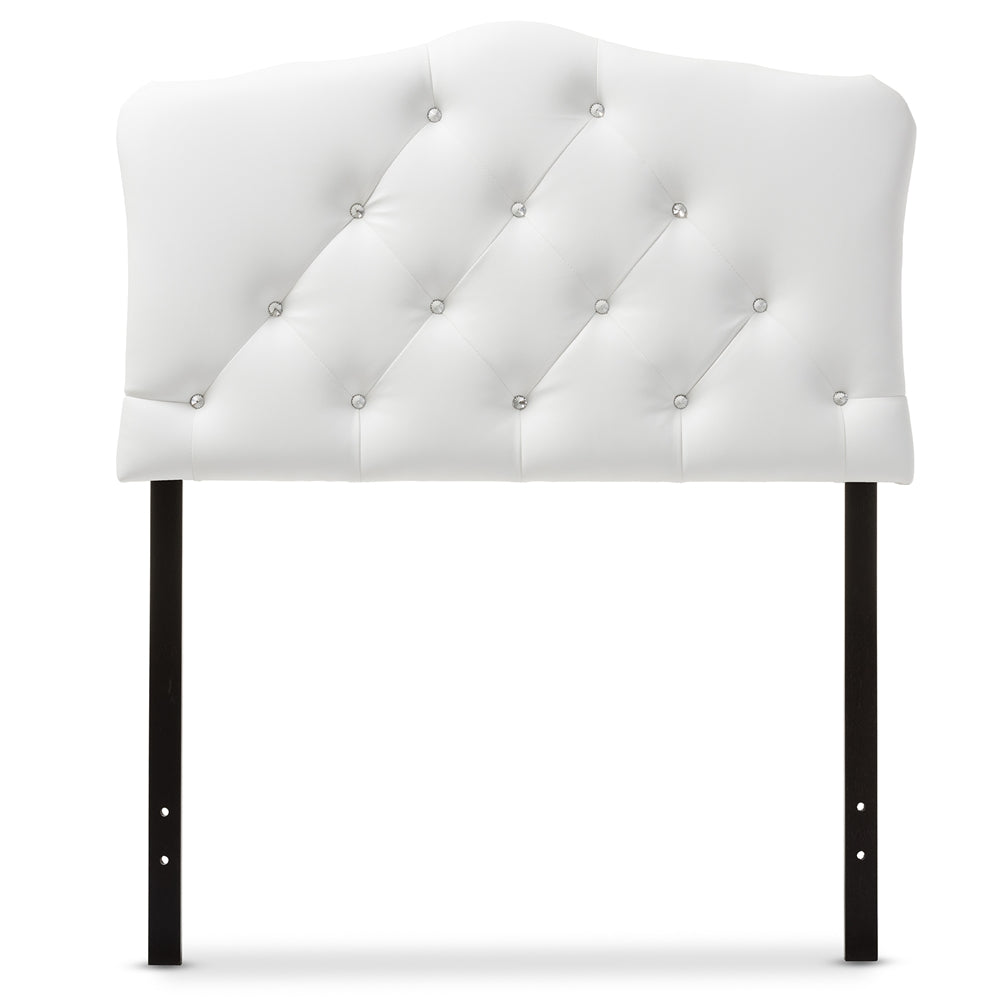 BAXTON STUDIO RITA MODERN AND CONTEMPORARY WHITE FAUX LEATHER UPHOLSTERED BUTTON-TUFTED SCALLOPED TWIN SIZE HEADBOARD