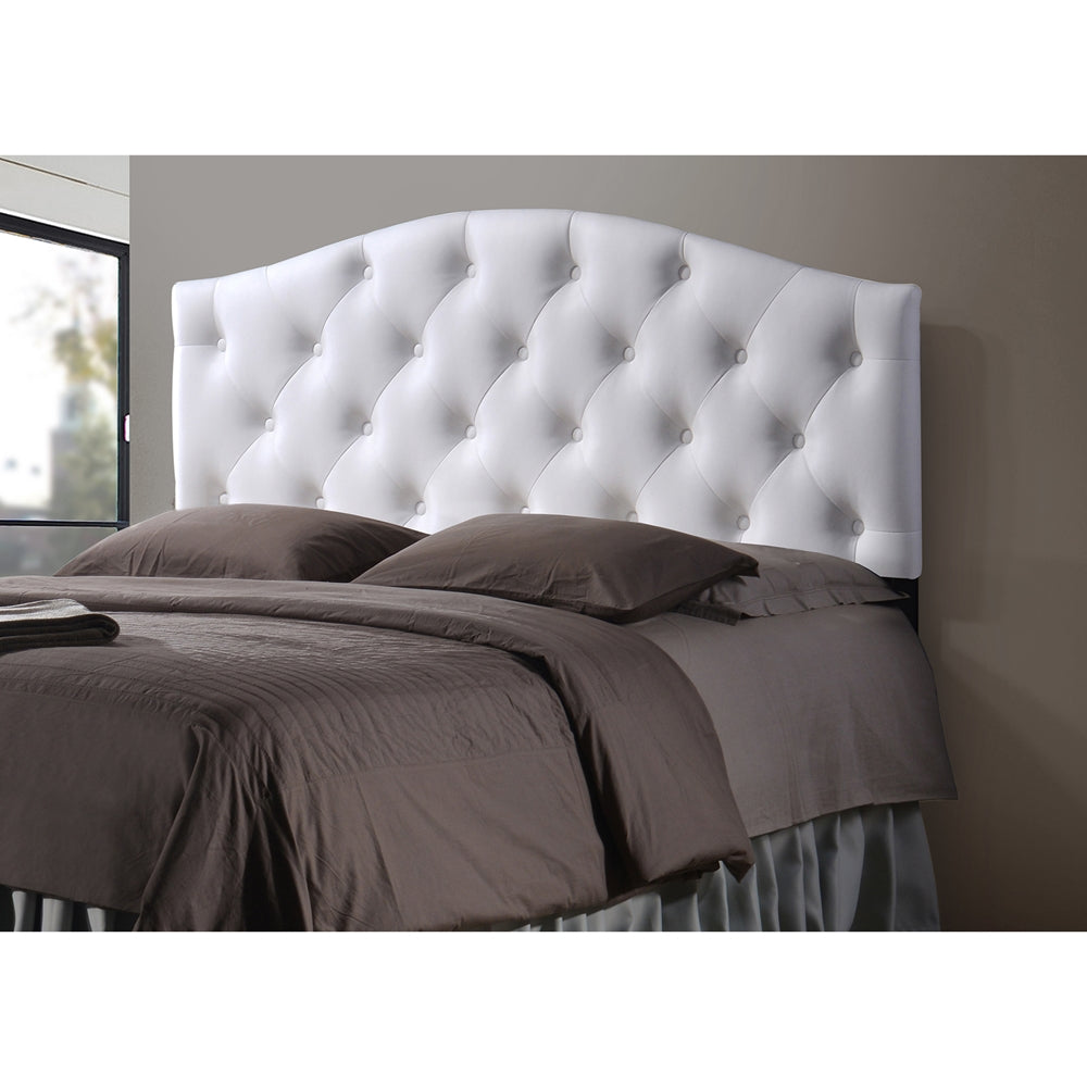 Baxton Studio Myra Modern And Contemporary Full Size White Faux Leather Upholstered Button-Tufted Scalloped Headboard