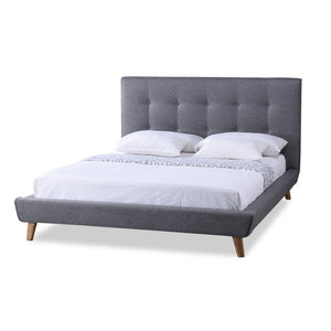 BAXTON STUDIO JONESY SCANDINAVIAN STYLE MID-CENTURY GREY FABRIC UPHOLSTERED FULL SIZE PLATFORM BED