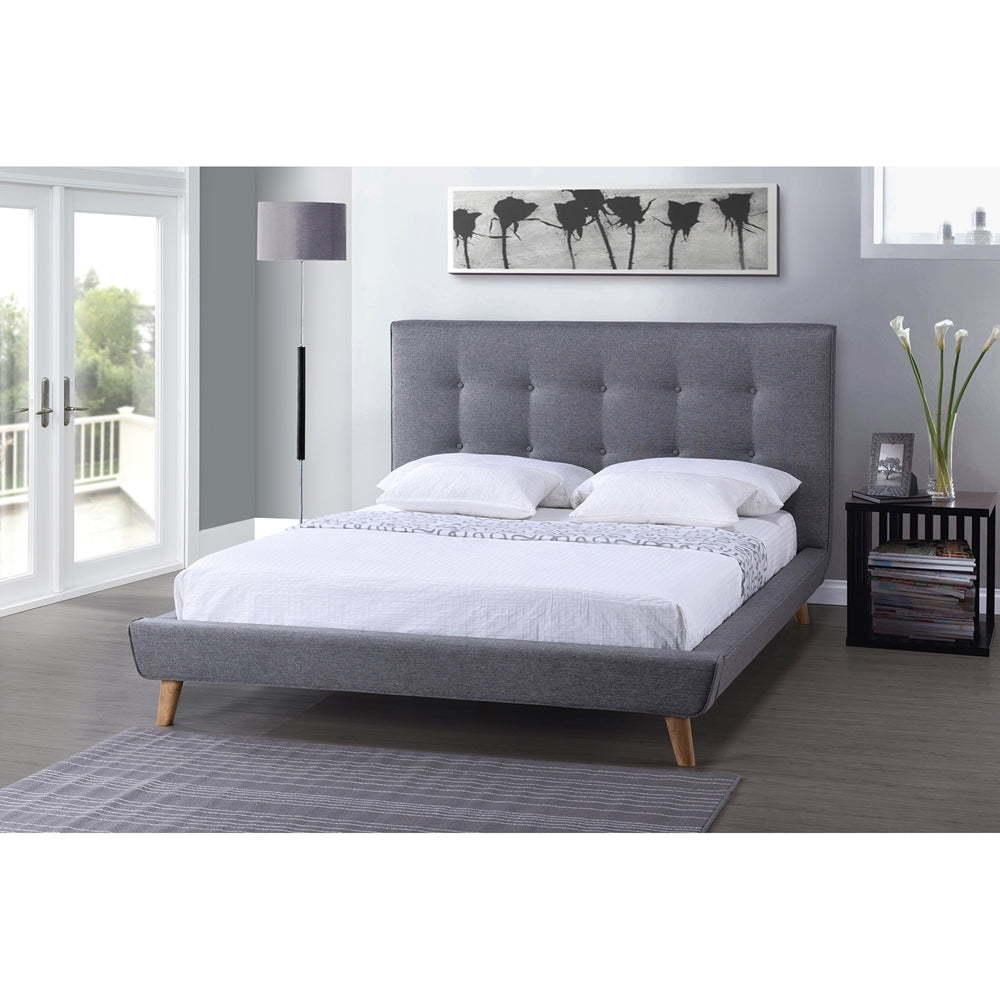 Baxton Studio Jonesy Scandinavian Style Mid-Century Grey Fabric Upholstered Full Size Platform Bed