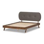 Load image into Gallery viewer, Baxton Studio Penelope Mid-Century Modern Solid Walnut Wood Fabric Upholstered Platform Bed - King Size, Queen Size, Full Size
