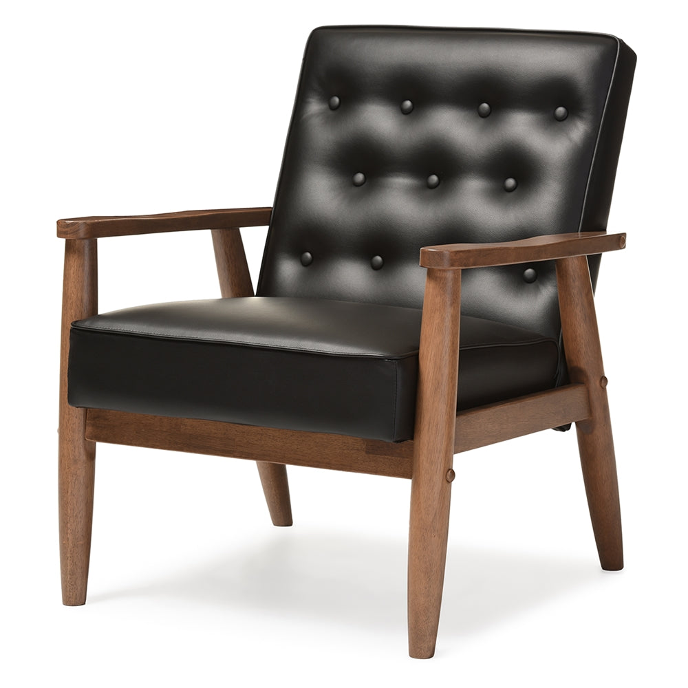 Baxton Studio Sorrento Mid-century Retro Modern Faux Leather Upholstered Wooden Lounge Chair