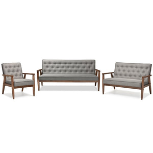 Baxton Studio Sorrento Mid-century Retro Modern Fabric Upholstered Wooden 3 Piece Living room Set