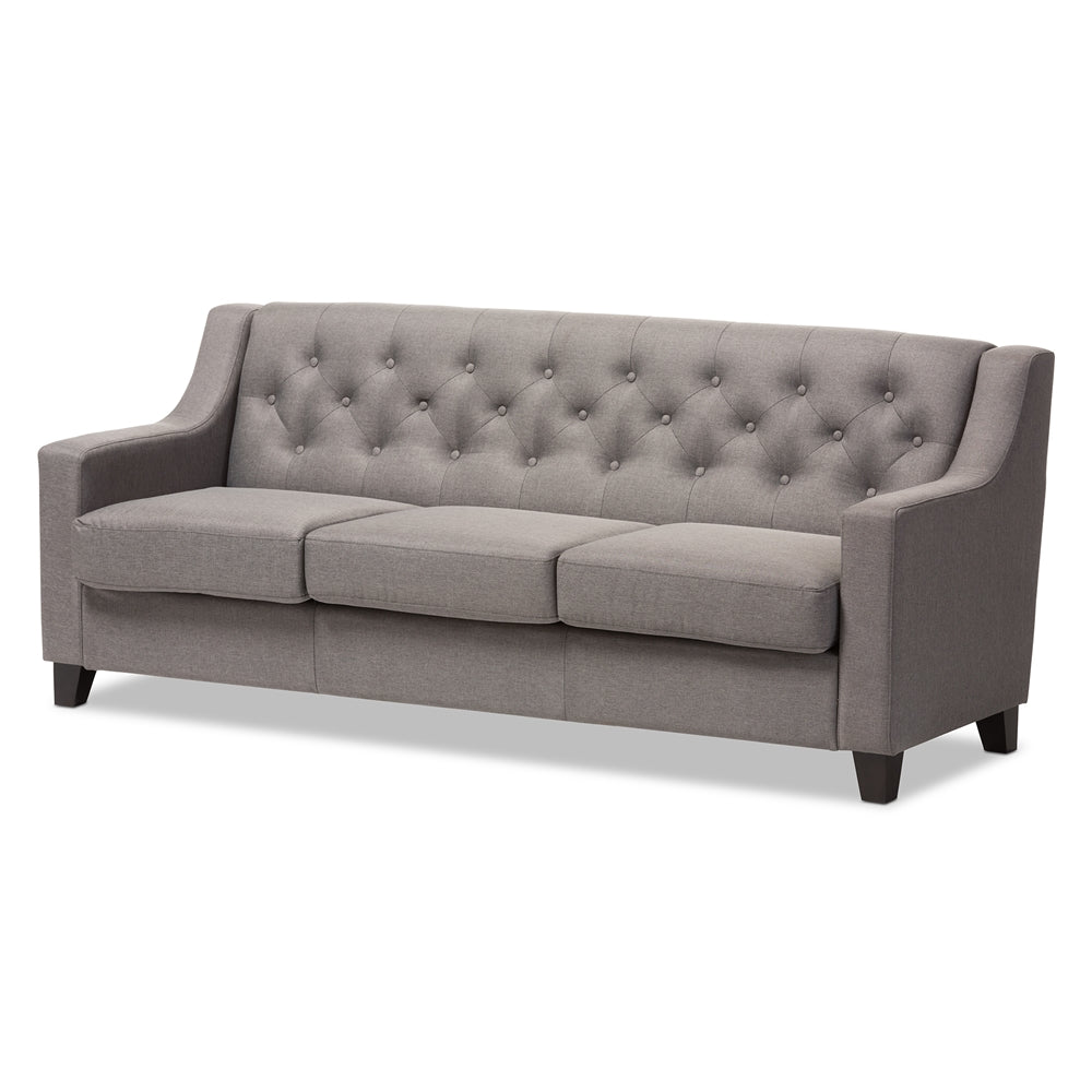 Baxton Studio Arcadia Modern And Contemporary Grey Fabric Upholstered Button-Tufted Living Room 3-Seater Sofa