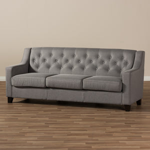 Baxton Studio Arcadia Modern And Contemporary Grey Fabric Upholstered Button-Tufted Living Room 3-Seater Sofa