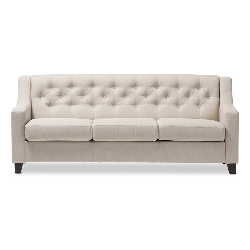 Baxton Studio Arcadia Modern And Contemporary Light Beige Fabric Upholstered Button-Tufted Living Room 3-Seater Sofa