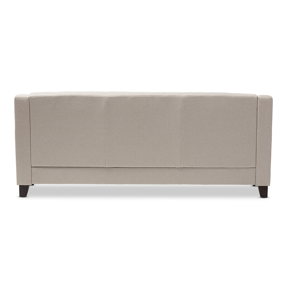 Baxton Studio Arcadia Modern And Contemporary Light Beige Fabric Upholstered Button-Tufted Living Room 3-Seater Sofa