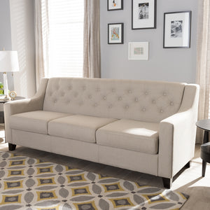 Baxton Studio Arcadia Modern And Contemporary Light Beige Fabric Upholstered Button-Tufted Living Room 3-Seater Sofa