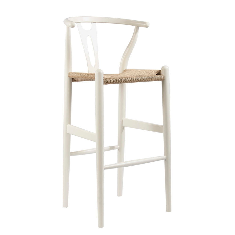 MID-CENTURY MODERN WISHBONE STOOL - WHITE WOOD Y STOOL