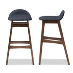 Load image into Gallery viewer, Baxton Studio Bloom Mid-Century Retro Modern Scandinavian Style Dark Blue Fabric Upholstered Walnut Wood Finishing 30-Inches Bar Stool
