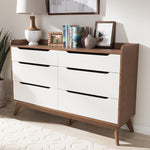 Load image into Gallery viewer, Baxton Studio Brighton Mid-Century Modern White And Walnut Wood 6-Drawer Storage Dresser
