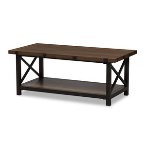 Baxton Studio Herzen Rustic Industrial Style Antique Textured Finished Metal Distressed Wood Occasional Cocktail Coffee Table