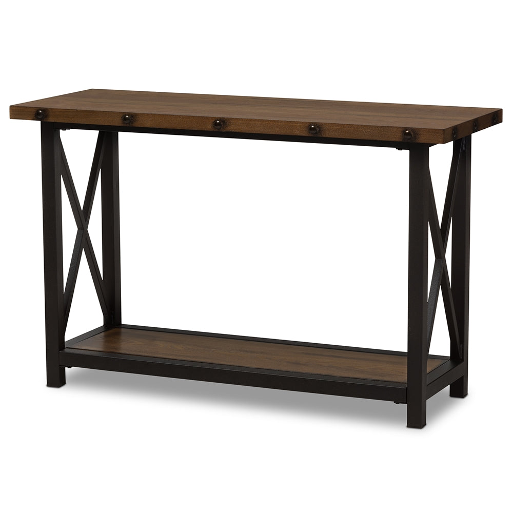 Baxton Studio Herzen Rustic Industrial Style Antique Textured Finished Metal Distressed Wood Occasional Console Table