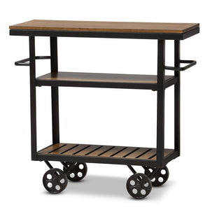 Baxton Studio Kennedy Rustic Industrial Style Antique Textured Finished Metal Distressed Wood Mobile Serving Cart