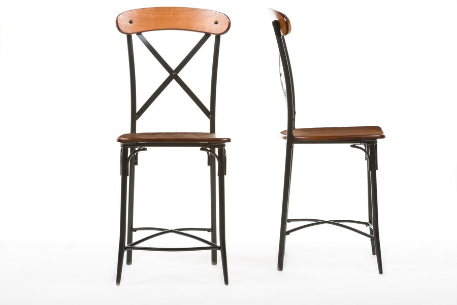 Baxton Studio Broxburn Light Brown Wood & Metal Bar Stool (Set Of 2)