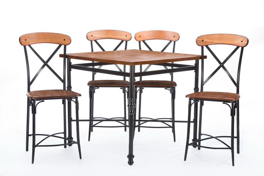 BAXTON STUDIO BROXBURN LIGHT BROWN WOOD & METAL 5-PIECE PUB SET