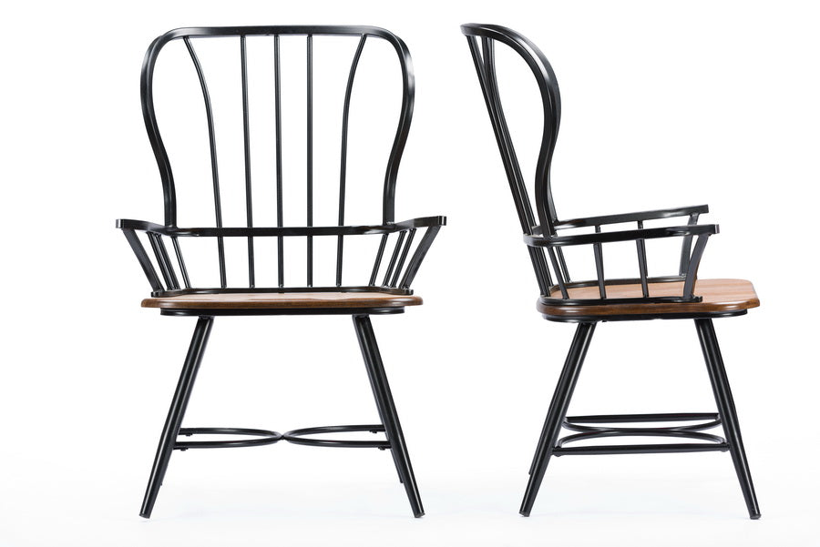 Baxton Studio Longford "Dark-Walnut" Wood and Metal Vintage Industrial Dining Arm Chair (Set of 2)