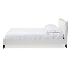 Baxton Studio Battersby White Modern Bed With Upholstered Headboard - Queen Size