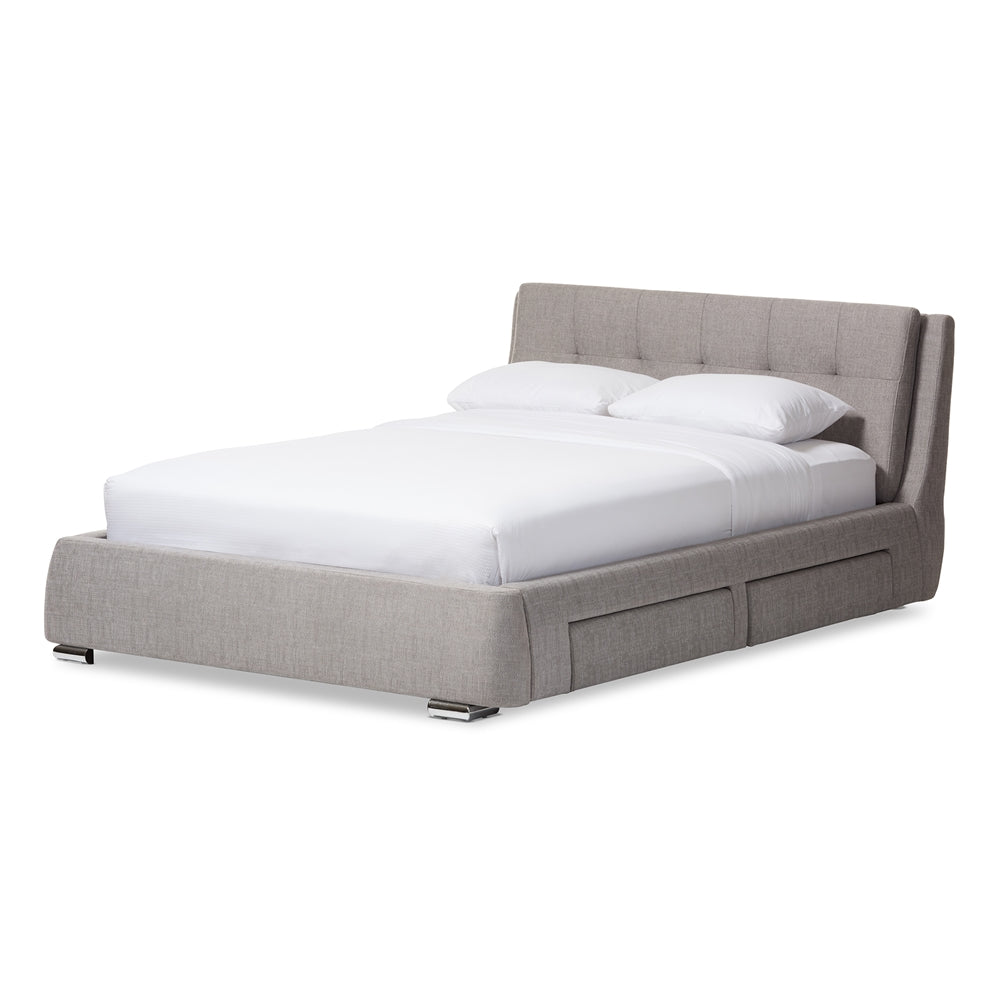 Baxton Studio Camile Modern and Contemporary Fabric Upholstered 4-Drawer Storage Platform Bed