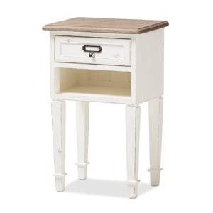 Baxton Studio Dauphine Provincial Style Weathered Oak And White Wash Distressed Finish Wood Nightstand