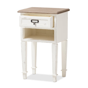 Baxton Studio Dauphine Provincial Style Weathered Oak And White Wash Distressed Finish Wood Nightstand