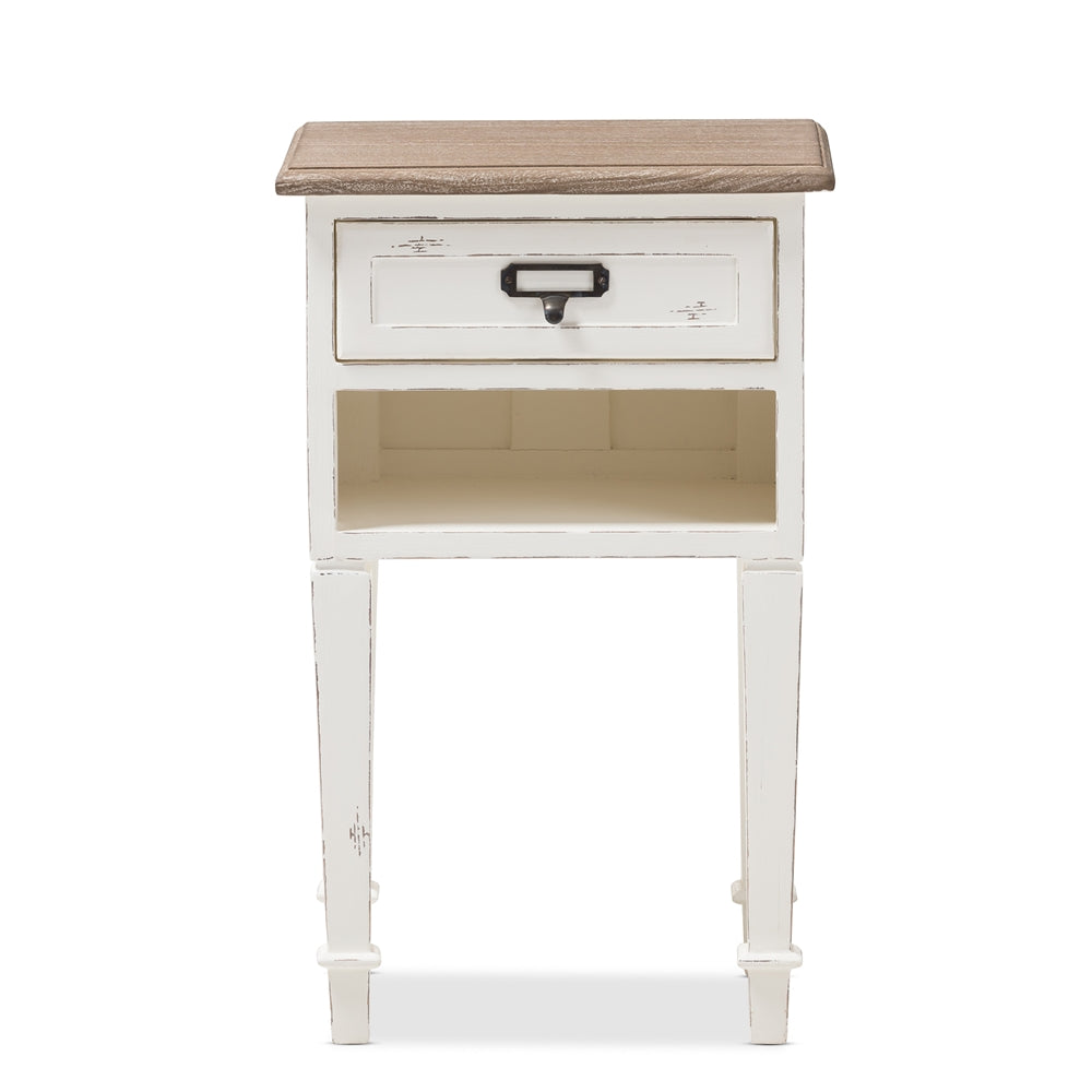 Baxton Studio Dauphine Provincial Style Weathered Oak And White Wash Distressed Finish Wood Nightstand