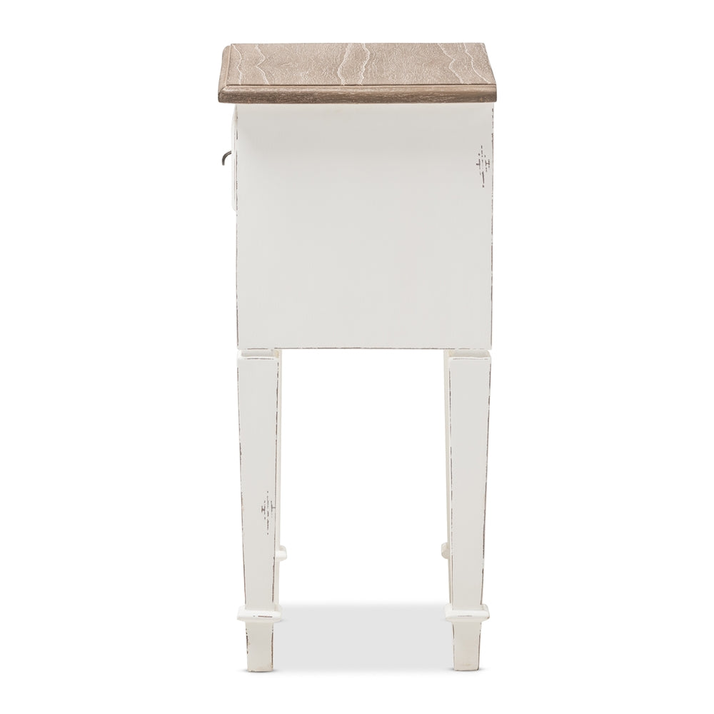 Baxton Studio Dauphine Provincial Style Weathered Oak And White Wash Distressed Finish Wood Nightstand