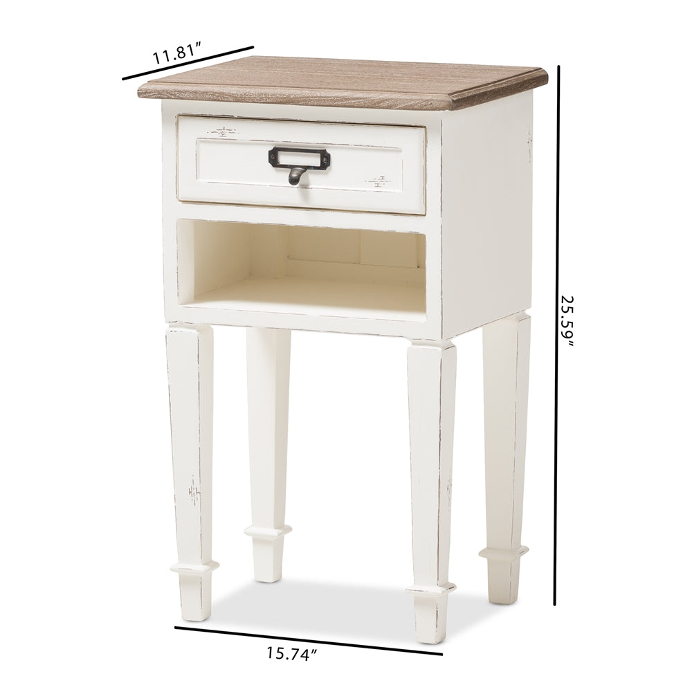 Baxton Studio Dauphine Provincial Style Weathered Oak And White Wash Distressed Finish Wood Nightstand